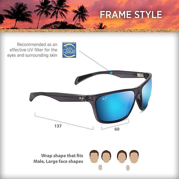 NWT Maui Jim Men's Makoa Polarized Wrap Sunglasses, Dark Grey/Blue Hawaii-M - Picture 3 of 5